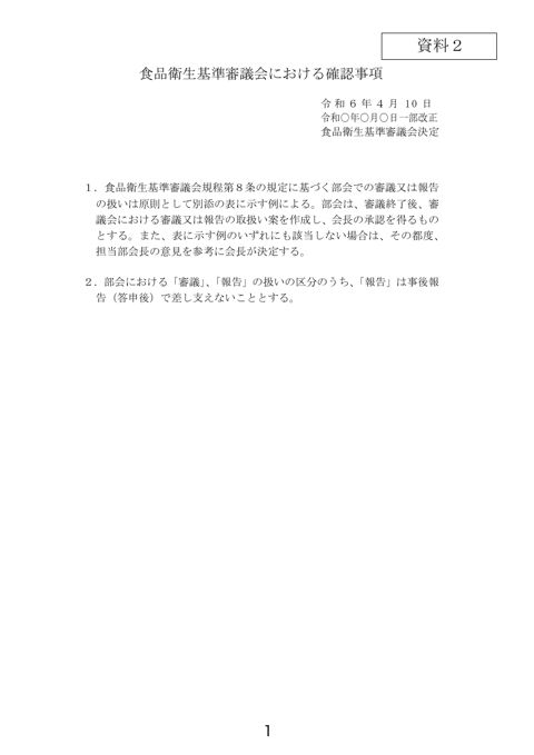 資料2 食品衛生基準審議会における確認事項改正案
