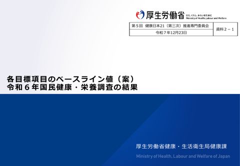 【資料２－１】各目標項目のベースライン値（案） 令和６年国民健康・栄養調査の結果［PDF形式：854KB］