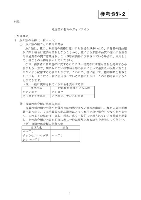 【参考資料2】魚介類の名称のガイドライン
