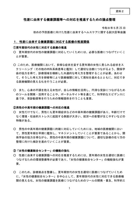 性差に由来する健康課題等への対応を推進するための論点整理
