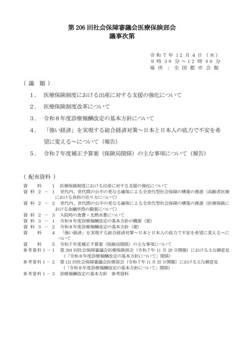 第206回医療保険部会資料（全体版）［PDF形式：12.2MB］