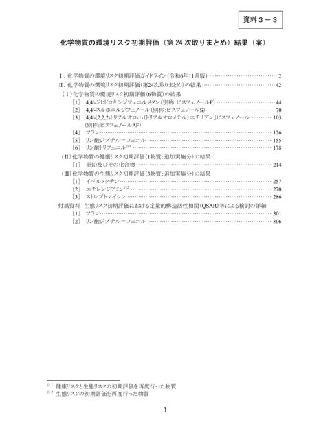 化学物質の環境リスク初期評価(第24次取りまとめ)結果(案)