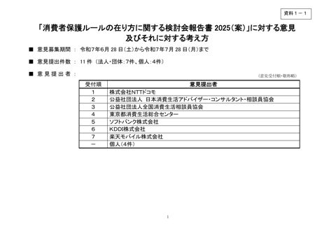 「消費者保護ルールの在り方に関する検討会報告書2025（案）」に対する意見及びそれに対する考え方