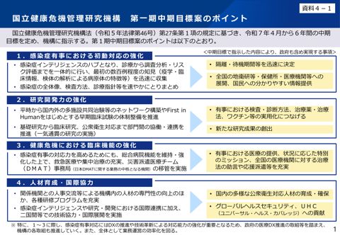国立健康危機管理研究機構 中期目標（案）概要