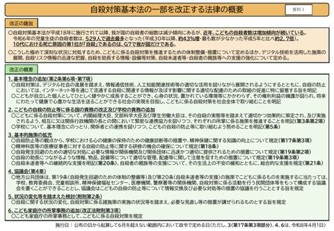 資料1 自殺対策基本法の一部を改正する法律の概要 の表紙