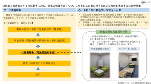 資料1-7 (法務省資料)児童を被害者とする性犯罪等に対し、児童の保護を図りつつ、これを犯した者に対する厳正な科刑を実現するための施策