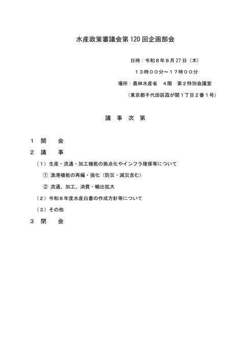 議事次第、資料一覧、委員名簿 の表紙
