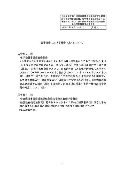 資料２ 各審議会における報告（案）について