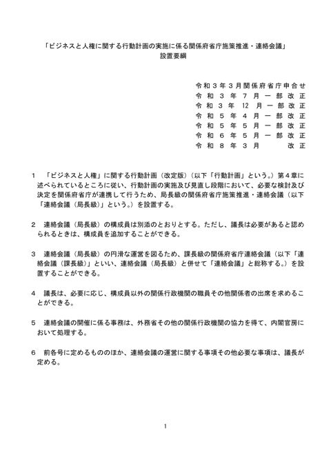 「ビジネスと人権に関する行動計画の実施に係る関係府省庁施策推進・連絡会議」 の表紙