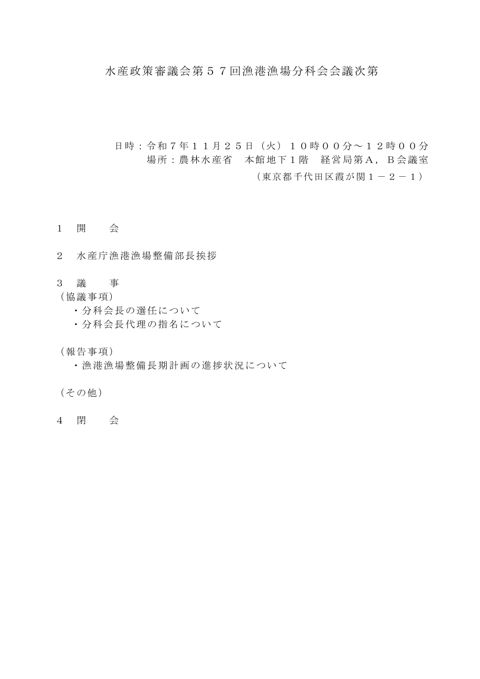 水産政策審議会第５７回漁港漁場分科会会議次第