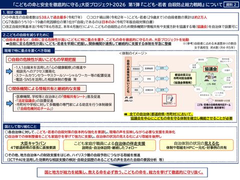 資料2 「こどもの命と安全を徹底的に守る」大臣プロジェクト2026 第1弾『こども・若者 自殺防止総力戦略』について