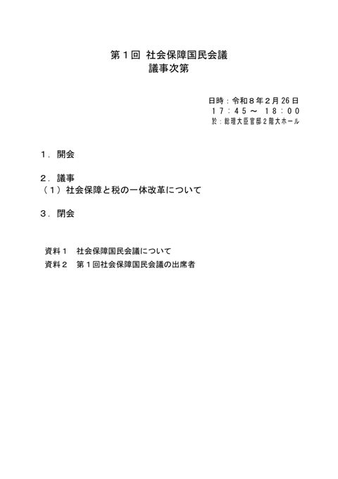 社会保障国民会議（第１回） 議事次第