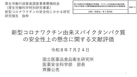 資料１－６ 新型コロナワクチン由来スパイクタンパク質の安全性上の懸念に関する文献評価について（齊藤参考人提出資料）［1.6MB］