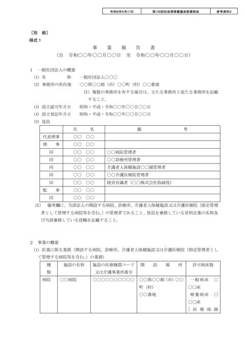 参考資料２ 様式（医療機関を開設する一般社団法人）［PDF形式：3.4MB］