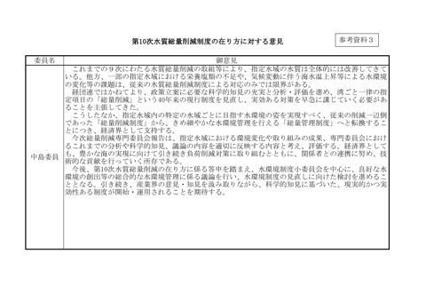 第10次水質総量削減制度の在り方に対する意見（中島委員）