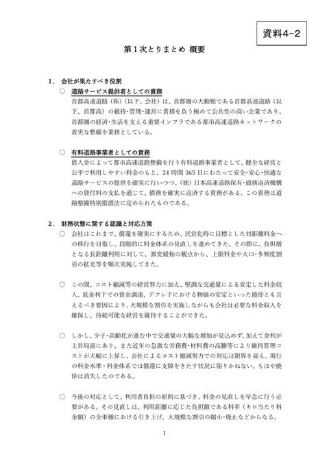 【資料４－２】 首都高の持続可能な道路サービスに関する検討会 第１次とりまとめ（概要）