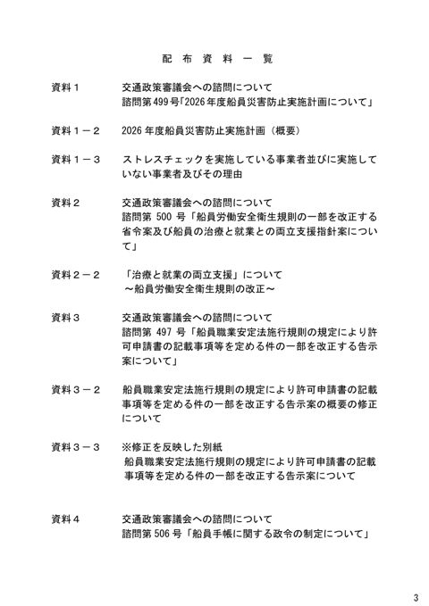 第192回 船員部会 配布資料一覧