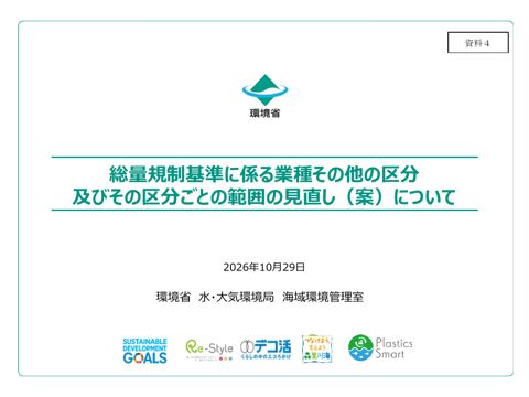 総量規制基準に係る業種その他の区分及びその区分ごとの範囲の見直し（案）について の表紙