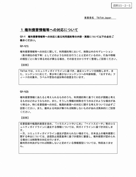 (TikTok Pte. Ltd)ヒアリングシート回答