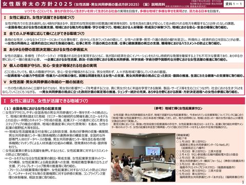 女性活躍・男女共同参画の重点方針2025（女性版骨太の方針2025）説明資料