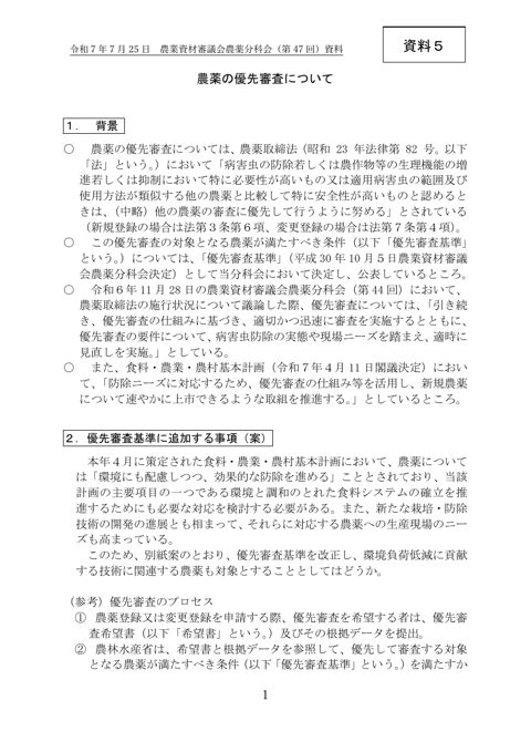 農薬の優先審査について
