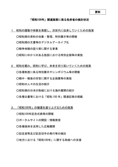 「昭和100年」関連施策に係る各府省の検討状況