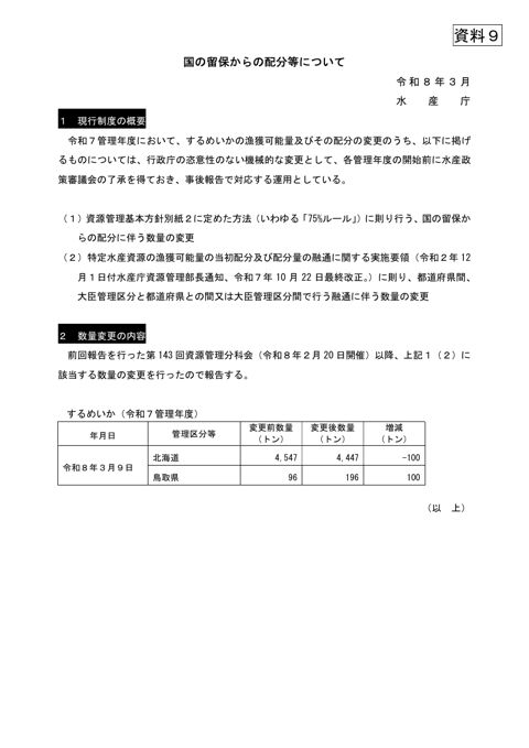 資料9 国の留保からの配分等について