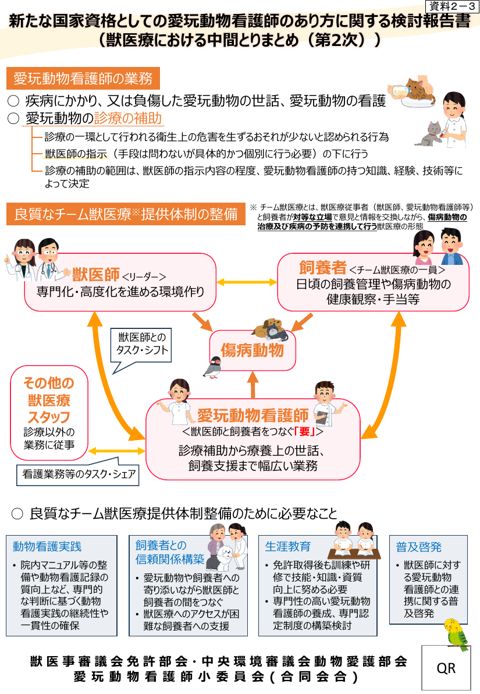 新たな国家資格としての愛玩動物看護師のあり方に関する検討報告書（獣医療における中間とりまとめ（第２次））・概要イメージ図案