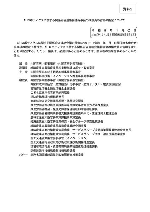 AIロボティクスに関する関係府省連絡会議幹事会の開催について