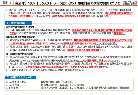 資料1 自治体デジタル・トランスフォーメーション（DX）推進計画の改定方針案について の表紙