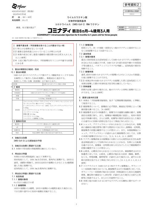 参考資料２ 新型コロナワクチン「コミナティ筋注 6 ヵ月～4 歳用 3 人用」（ファイザ ー株式会社）添付文書［841KB］