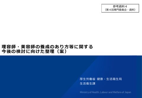 【参考資料４】理容師・美容師の養成のあり方等に関する今後の検討に向けた整理（案）（第４回専門委員会・資料）［PDF形式：1.3MB］