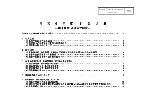 資料２ 令和６年度財政状況－国民年金・基礎年金制度－［PDF形式：509KB］ の表紙