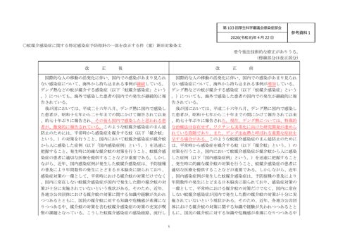 【参考資料１】蚊媒介感染症に関する特定感染症予防指針の一部を改正する件（案）新旧対象条文［PDF形式：424KB］