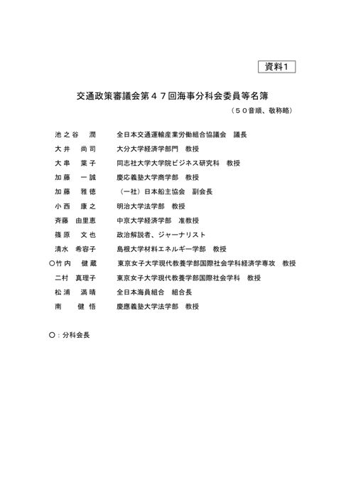 【資料１】交通政策審議会第47回海事分科会名簿