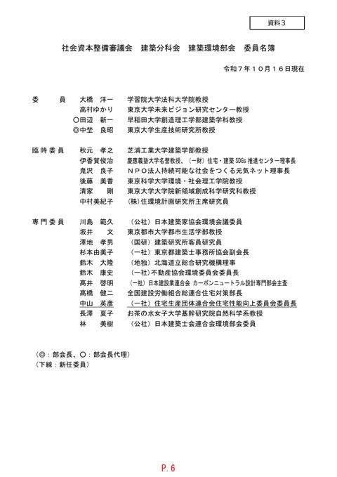 【資料３】建築分科会建築環境部会委員名簿