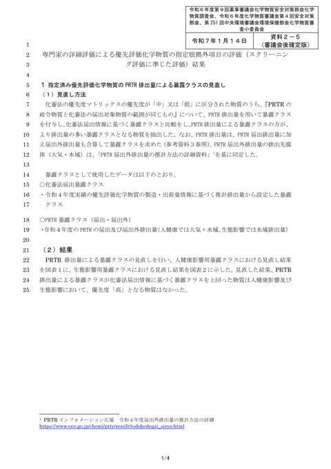 【審議会後確定版】資料2-5 専門家の詳細評価による優先評価化学物質の指定根拠外項目の評価(スクリーニング評価に準じた評価)結果