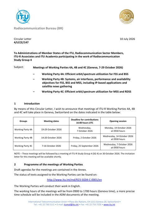 参考資料1 ITU-R SG4関連会合（2026年10月）開催案内