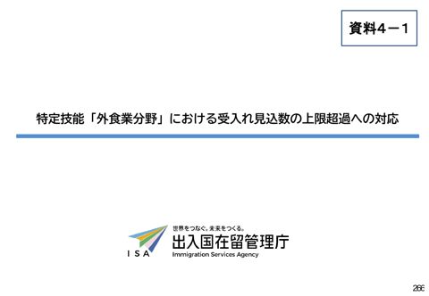 資料4-1 特定技能「外食業分野」における受入れ見込数の上限超過への対応 の表紙
