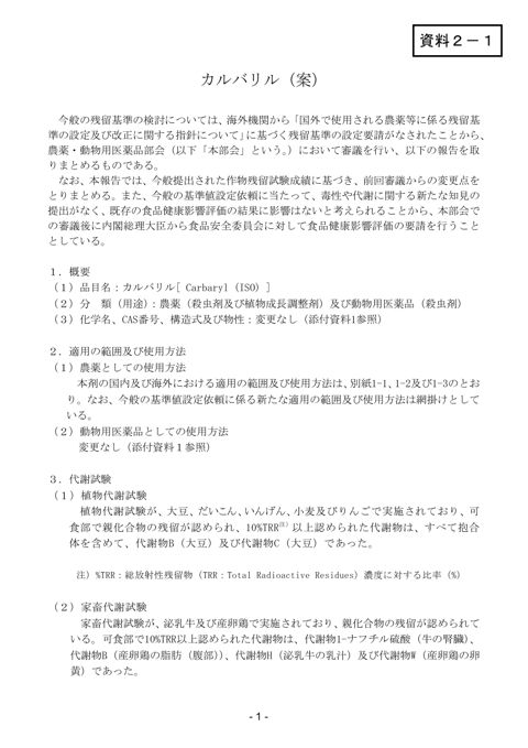 資料2-1 農薬・動物用医薬品部会報告書(案)