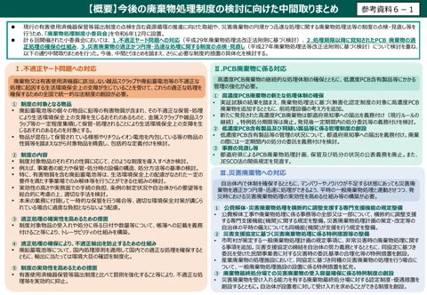 参考資料６－１ 今後の廃棄物処理制度の検討に向けた中間取りまとめ（概要） の表紙