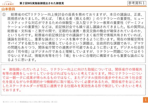 参考資料1 第2回ワーキンググループ後委員提出意見