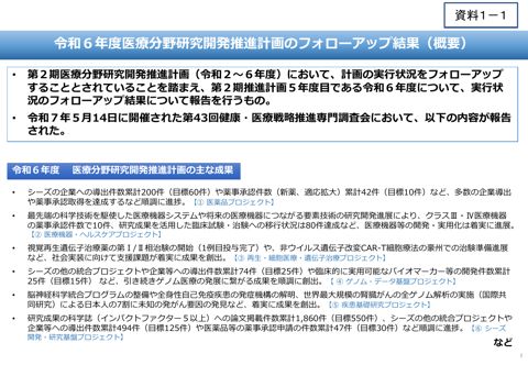 令和６年度医療分野研究開発推進計画のフォローアップ結果（概要）