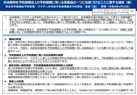04参考資料１抗体製剤を予防接種法上の予防接種に用いる医薬品の一つに位置づけることに関する提言（案）概要［345KB］