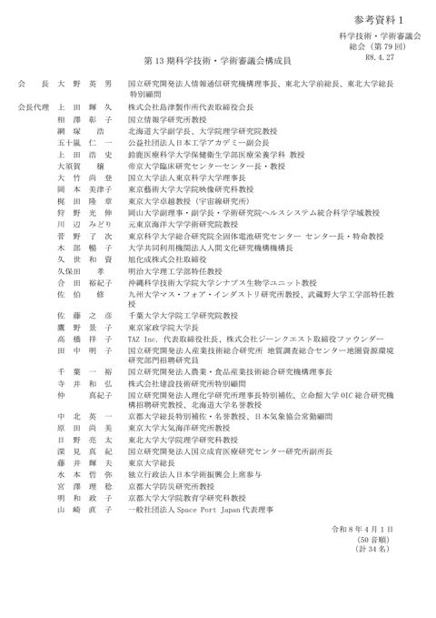 参考資料1 第13期科学技術・学術審議会構成員名簿