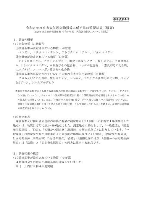 令和5年度有害大気汚染物質等に係る常時監視結果（概要）