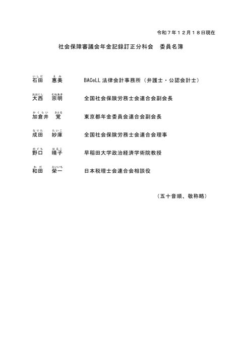 社会保障審議会年金記録訂正分科会委員名簿［PDF形式：57KB］