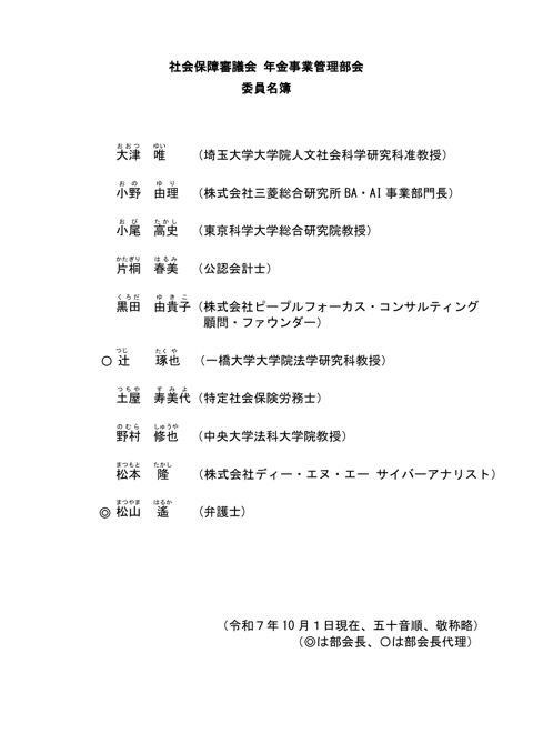 社会保障審議会年金事業管理部会委員名簿［PDF形式：57KB］