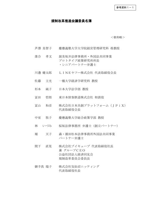 参考資料１ー１ 規制改革推進会議委員名簿