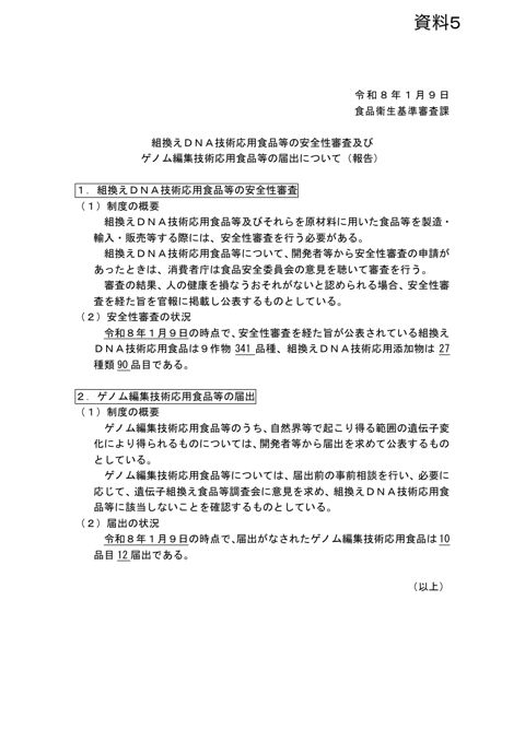 【資料5】遺伝子組換え食品等及びゲノム編集食品等の審査・届出の状況について
